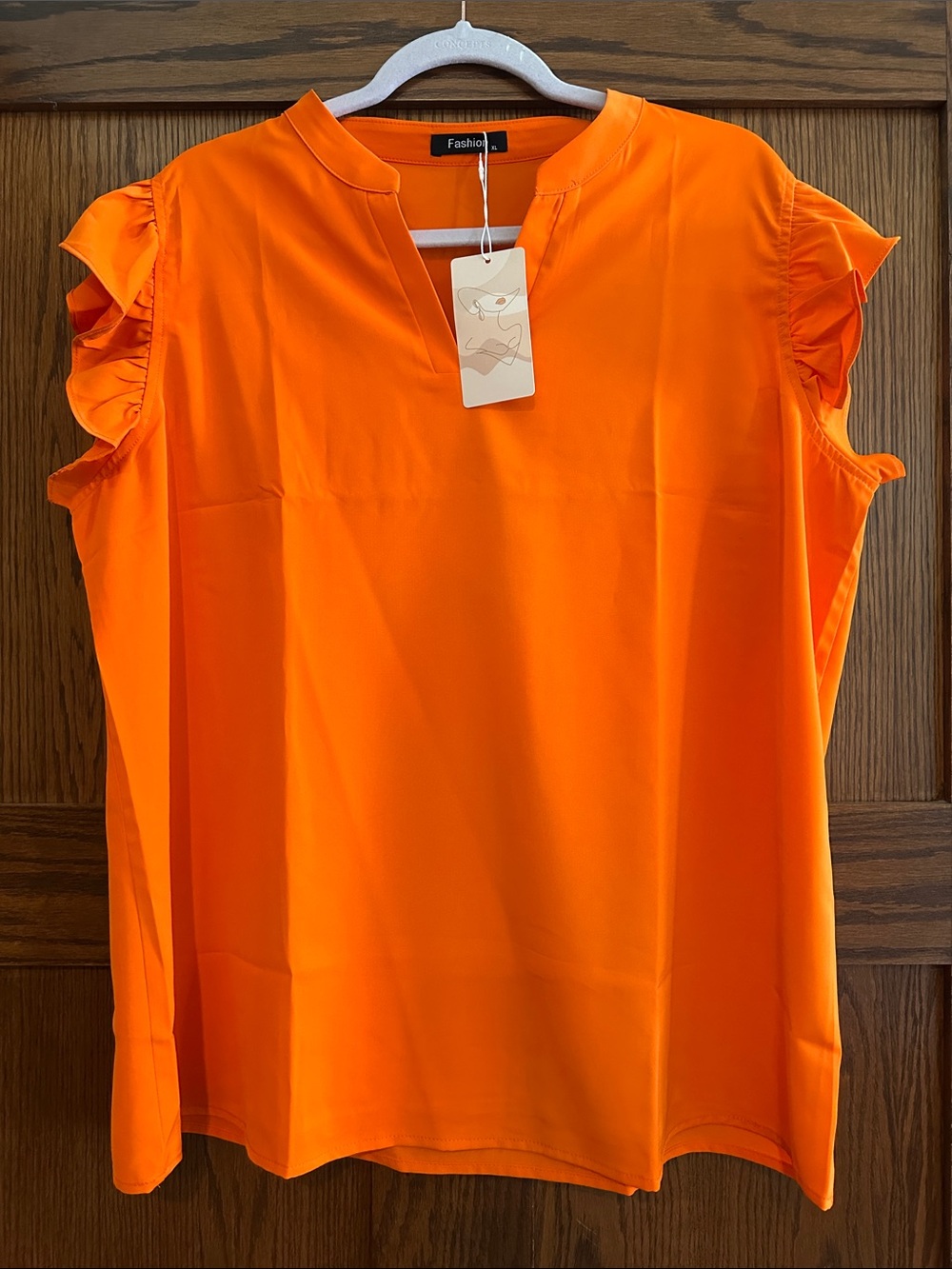 Bright Orange Ruffle Sleeve Women's Top